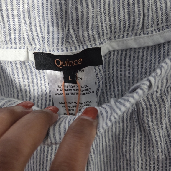 Quince Women's 100% Linen European Cropped Pinstripe Pants. Sz L Lagenlook - Picture 7 of 9